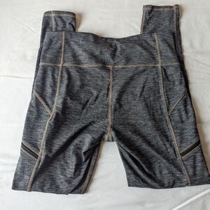 Athleta Heathered Gray Leggings with Brown Stitch Detailing Size Medium